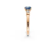 3 Stone Engagement Ring Setting for Fancy Blue Cushion Cut Center with Wide Plain Band and Prong Head in Rose Gold