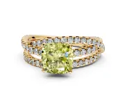 Solitaire Engagement Ring Setting for Fancy Yellow Cushion Cut Center with Woven 3-Strand Pave Band and Prong Head in Yellow Gold