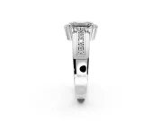 Halo Engagement Ring Setting for Emerald Cut Center with Wide Band, Inlaid Accent Row and Prong Head in Sterling Silver