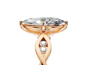 Solitaire Engagement Ring Setting for Marquise Center with Accented Twist Band and Leaf Prong Head in Rose Gold