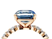 Solitaire Engagement Ring Setting for Fancy Blue Asscher Cut Center with Alternating Size Accents and Prong Head in Rose Gold