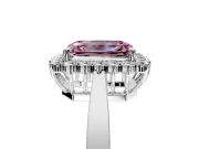 Starburst Halo Engagement Ring Setting for Fancy Pink Emerald Cut Center with Flat Cathedral Band and Prong Head in White Gold