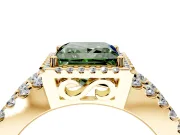 Halo Engagement Ring Setting for Fancy Green Princess Cut Center with Wide-Open Pave Split Shank and Prong Head in Yellow Gold