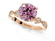 Solitaire Engagement Ring Setting for Fancy Pink Round Cut Center with Milgrain Bezel Accents and Prong Head in Rose Gold