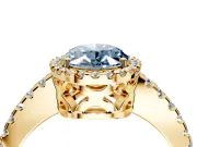 Accent Halo Engagement Ring Setting for Fancy Blue Oval Center with Full-Length Pave Band and Prong Head in Yellow Gold