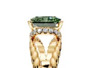 Halo Engagement Ring Setting for Fancy Green Radiant Cut Center with Rope Twist Split Shank and Prong Head in Yellow Gold
