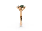 Starburst Halo Engagement Ring Setting for Fancy Green Heart-Shaped Center with Thin Round-Wire Band and Prong Head in Rose Gold