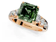 Solitaire Engagement Ring Setting for Fancy Green Asscher Cut Center with Graduated Shared Prongs and Prong Head in Rose Gold