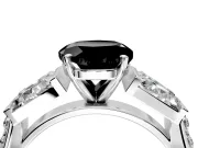 Channel-Set Engagement Ring Setting for Fancy Black Round Cut Center with Baguette Band and Prong Head in Platinum