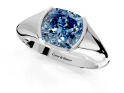 Tension Engagement Ring Setting for Fancy Blue Cushion Cut Center with Wide Tapered Band and Tension Head in Platinum