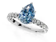 Solitaire Engagement Ring Setting for Fancy Blue Pear-Shaped Center with Large Accents and Prong Head in Sterling Silver