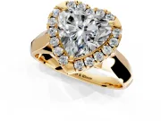 Halo Engagement Ring Setting for Heart-Shaped Center with Square Band and Prong Head in Yellow Gold