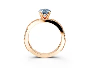 Solitaire Engagement Ring Setting for Fancy Blue Oval Center with Milgrain-Edged Pave Band and Prong Head in Rose Gold