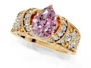 Pave Engagement Ring Setting for Fancy Pink Pear-Shaped Center with Curved Accent Rows, Openwork and Prong Head in Yellow Gold
