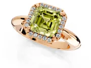 Halo Engagement Ring Setting for Fancy Yellow Asscher Cut Center with Tapered Plain Band and Prong Head in Rose Gold