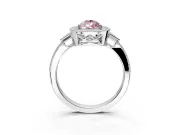 Halo Engagement Ring Setting for Fancy Pink Pear-Shaped Center with Milgrain Rim, Pave Band and Prong Head in Sterling Silver