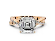 Crossover Engagement Ring Setting for Asscher Cut Center with Pave and Plain Strands and Prong Head in Rose Gold