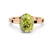 Hidden Halo Engagement Ring Setting for Fancy Yellow Oval Center with Wide Flat Plain Band and Prong Head in Rose Gold