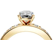 Solitaire Engagement Ring Setting for Emerald Cut Center with Channel-Set Accents and Prong Head in Yellow Gold