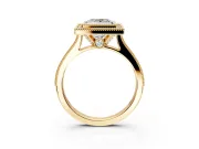 Halo Engagement Ring Setting for Princess Cut Center with Milgrain Pave Band and Bezel Head in Yellow Gold