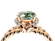 Halo Engagement Ring Setting for Fancy Green Oval Center with Rope Twist Split Shank and Prong Head in Rose Gold