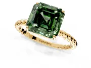 Solitaire Engagement Ring Setting for Fancy Green Asscher Cut Center with Plain Twisted Rope Band and Prong Head in Yellow Gold