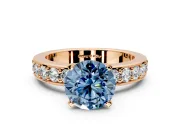 Solitaire Engagement Ring Setting for Fancy Blue Round Cut Center with Channel-Set Accents and Prong Head in Rose Gold