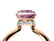 Hidden Halo Engagement Ring Setting for Fancy Pink Princess Cut Center with Plain Rounded Band and Prong Head in Rose Gold