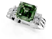 Solitaire Engagement Ring Setting for Fancy Green Asscher Cut Center with Grooved Bar Accent Band and Prong Head in Sterling Silver