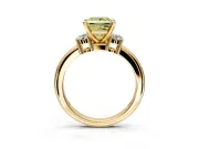 3 Stone Engagement Ring Setting for Fancy Yellow Princess Cut Center with Wide Plain Band and Prong Head in Yellow Gold