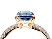 Solitaire Engagement Ring Setting for Fancy Blue Radiant Cut Center with Multi-Row Pave Accents and Basket Head in Rose Gold
