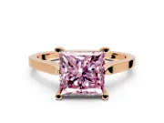 Solitaire Engagement Ring Setting for Fancy Pink Princess Cut Center with Tapered Shoulders and Prong Head in Rose Gold