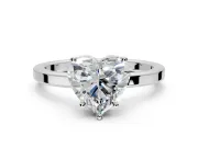 Hidden Halo Engagement Ring Setting for Heart-Shaped Center with Wide Flat Plain Band and Prong Head in Platinum