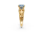 Solitaire Engagement Ring Setting for Fancy Blue Asscher Cut Center with Filigree Accent Basket and Prong Head in Yellow Gold