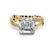 Solitaire Engagement Ring Setting for Asscher Cut Center with Pave and Plain Crossover Band and Prong Head in Yellow Gold
