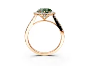 Halo Engagement Ring Setting for Fancy Green Heart-Shaped Center with Narrowing Pave Band and Prong Head in Rose Gold