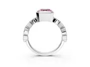 Milgrain Bezel Engagement Ring Setting for Fancy Pink Asscher Cut Center with Marquise Stations and Bezel Head in White Gold
