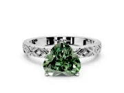 Solitaire Engagement Ring Setting for Fancy Green Heart-Shaped Center with Milgrain X Pattern Band and Prong Head in Platinum