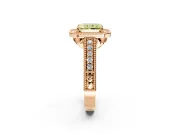 Milgrain Halo Engagement Ring Setting for Fancy Yellow Radiant Cut Center with Pave Band and Prong Head in Rose Gold