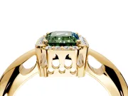 Halo Engagement Ring Setting for Fancy Green Emerald Cut Center with Tapered Plain Band and Prong Head in Yellow Gold
