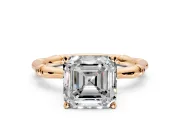 Solitaire Engagement Ring Setting for Asscher Cut Center with Bamboo Band and Prong Head in Rose Gold