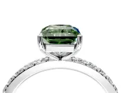 Solitaire Engagement Ring Setting for Fancy Green Radiant Cut Center with Round Cut Pave Band and Prong Head in White Gold