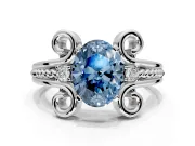 Solitaire Engagement Ring Setting for Fancy Blue Oval Center with Twisted Band and Scroll Prong Head in Platinum