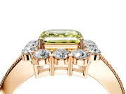 Halo Engagement Ring Setting for Fancy Yellow Asscher Cut Center with Milgrain Channel Band and Prong Head in Rose Gold