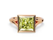 Solitaire Engagement Ring Setting for Fancy Yellow Princess Cut Center with V Split Shank and Bezel Head in Rose Gold