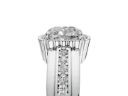 Halo Engagement Ring Setting for Cushion Cut Center with Wide Band, Inlaid Accent Row and Prong Head in White Gold