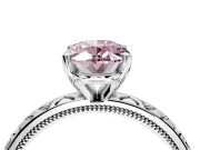 Solitaire Engagement Ring Setting for Fancy Pink Oval Center with XO Engraved Band and Prong Head in Platinum