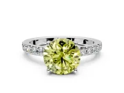 Solitaire Engagement Ring Setting for Fancy Yellow Round Cut Center with Round Cut Pave Band and Prong Head in Platinum