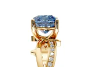 Solitaire Engagement Ring Setting for Fancy Blue Cushion Cut Center with Pave and Plain Crossover Band and Prong Head in Yellow Gold