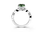 Solitaire Engagement Ring Setting for Fancy Green Heart-Shaped Center with Carved Leaf Shoulders and Prong Head in White Gold